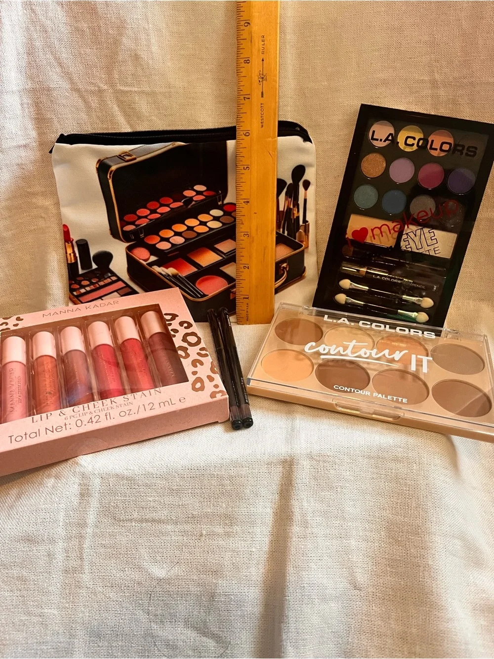 L.A. Colors Eye Shadow Palette & Contour Kit Set Pink and Neutral Shades Bundle